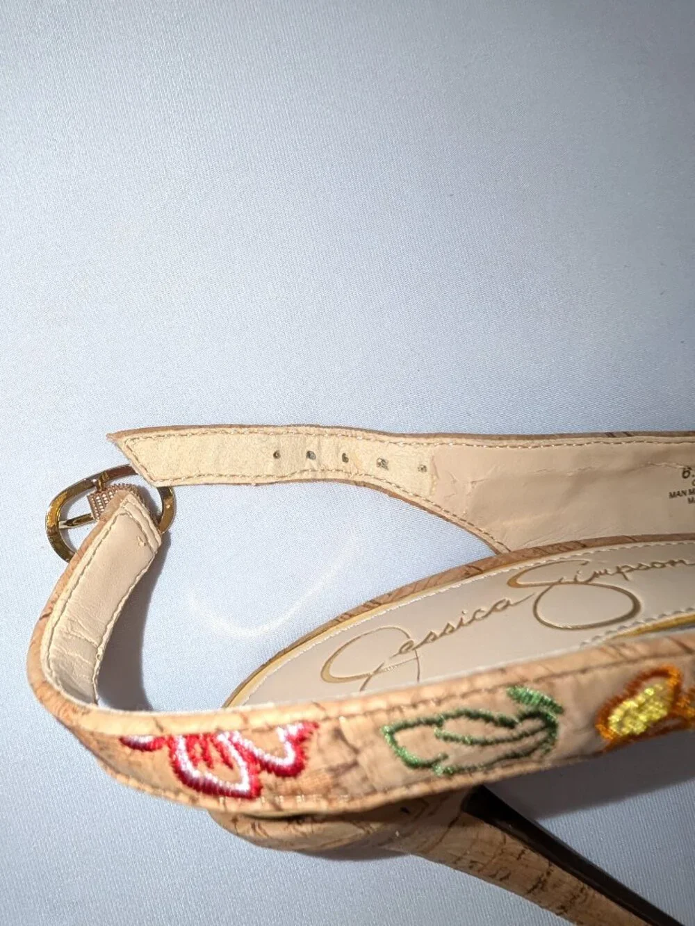 Jessica Simpson | Willey Slingback Embroidered Cork Heels Pumps | Size 6.5